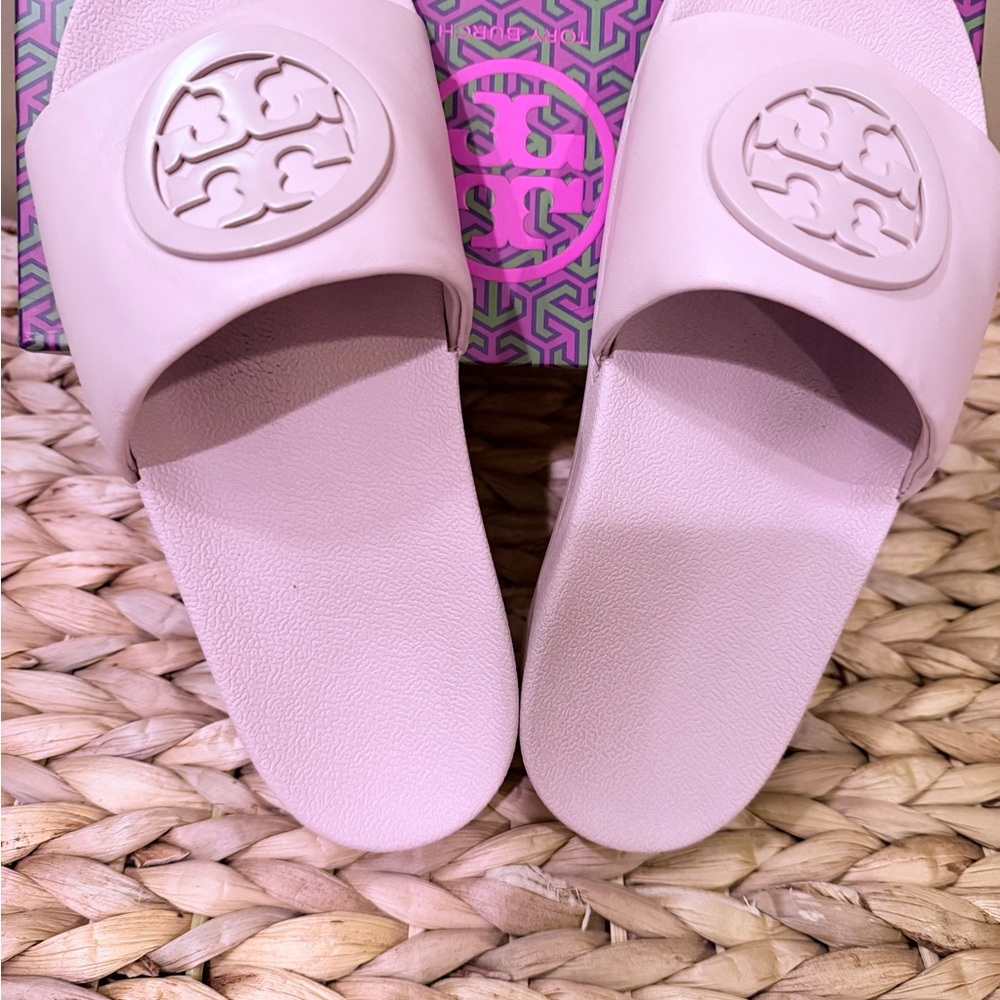 Tory Burch Light Pink Logo Slides